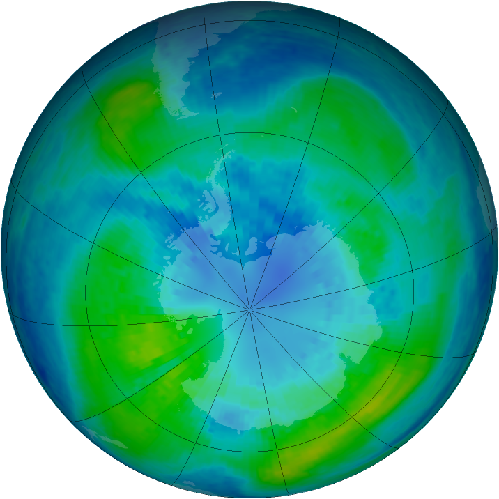 Antarctic ozone map for 05 April 2004